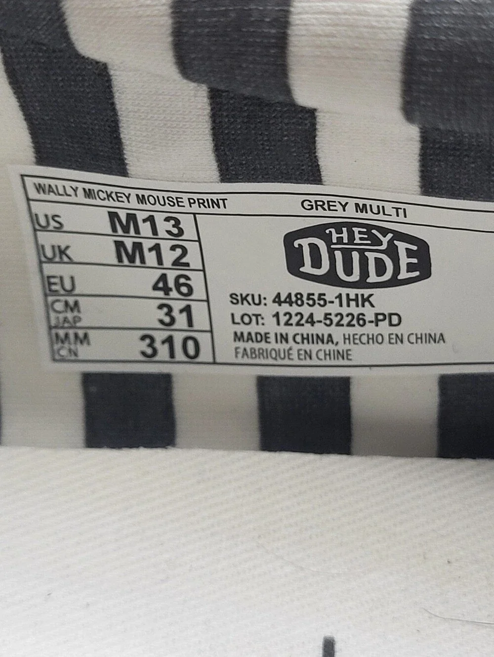 NEW Hey Dude Mickey Mouse Disney Print Wally Shoes Sz 13 B Grade